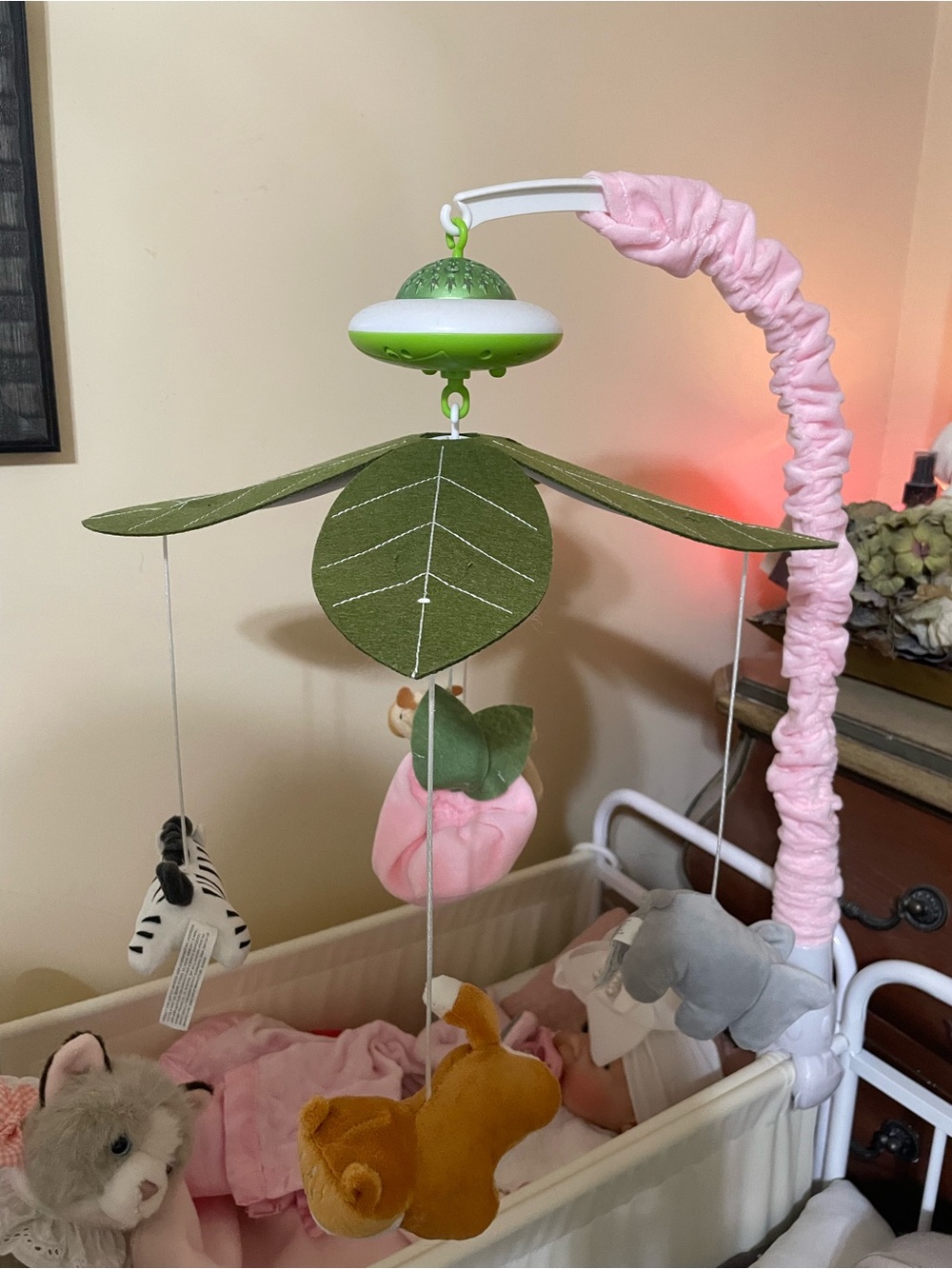 Plush Safari Mobile for Crib – Pink and Green